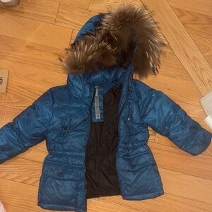 Add Down Blue Puffer Jacket with Fur Hood